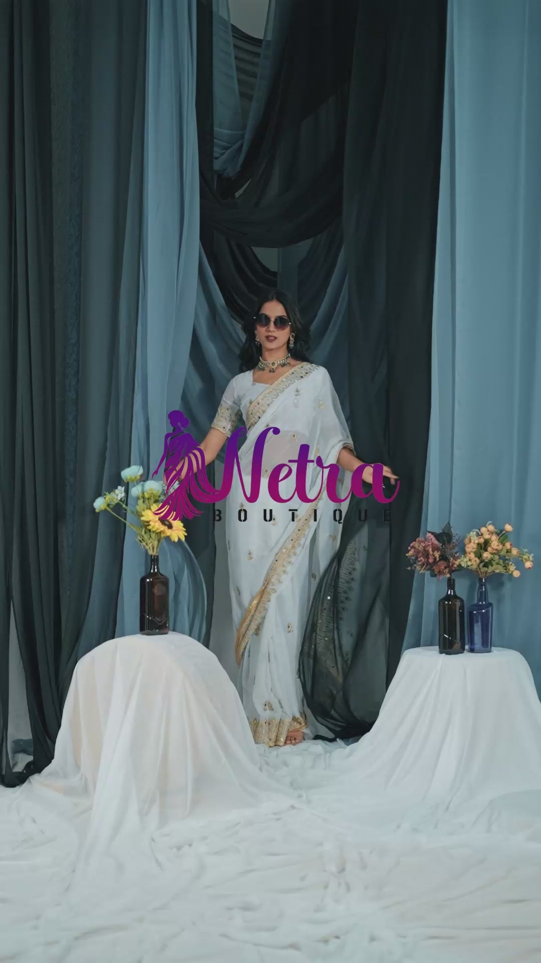 Elegant White Georgette Saree with Golden Embroidered Border