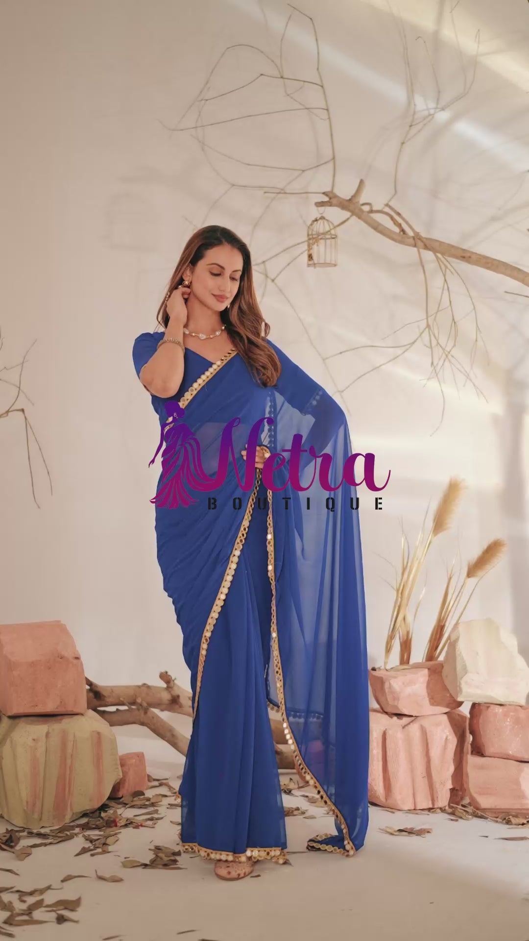 Georgette Saree with Mirror Work Border