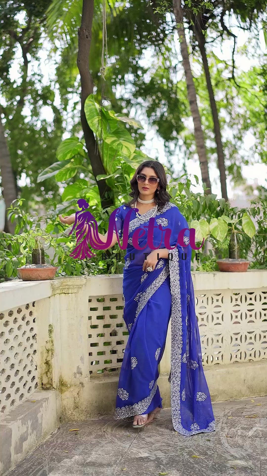 Royal Sapphire Blue Georgette Saree with Silver Embroidered Border