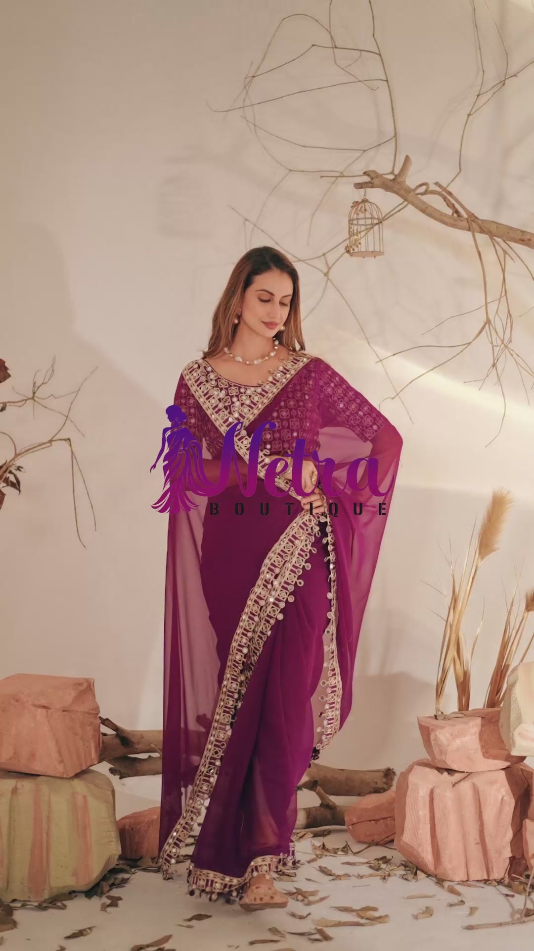 Designer  Georgette Saree with Mirror Embellished Border