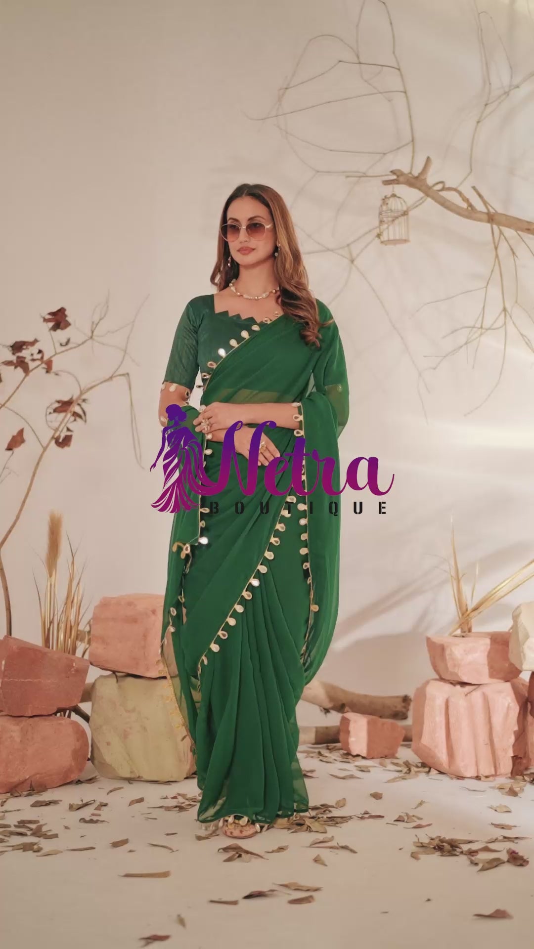 Georgette Saree with Teardrop Golden Border