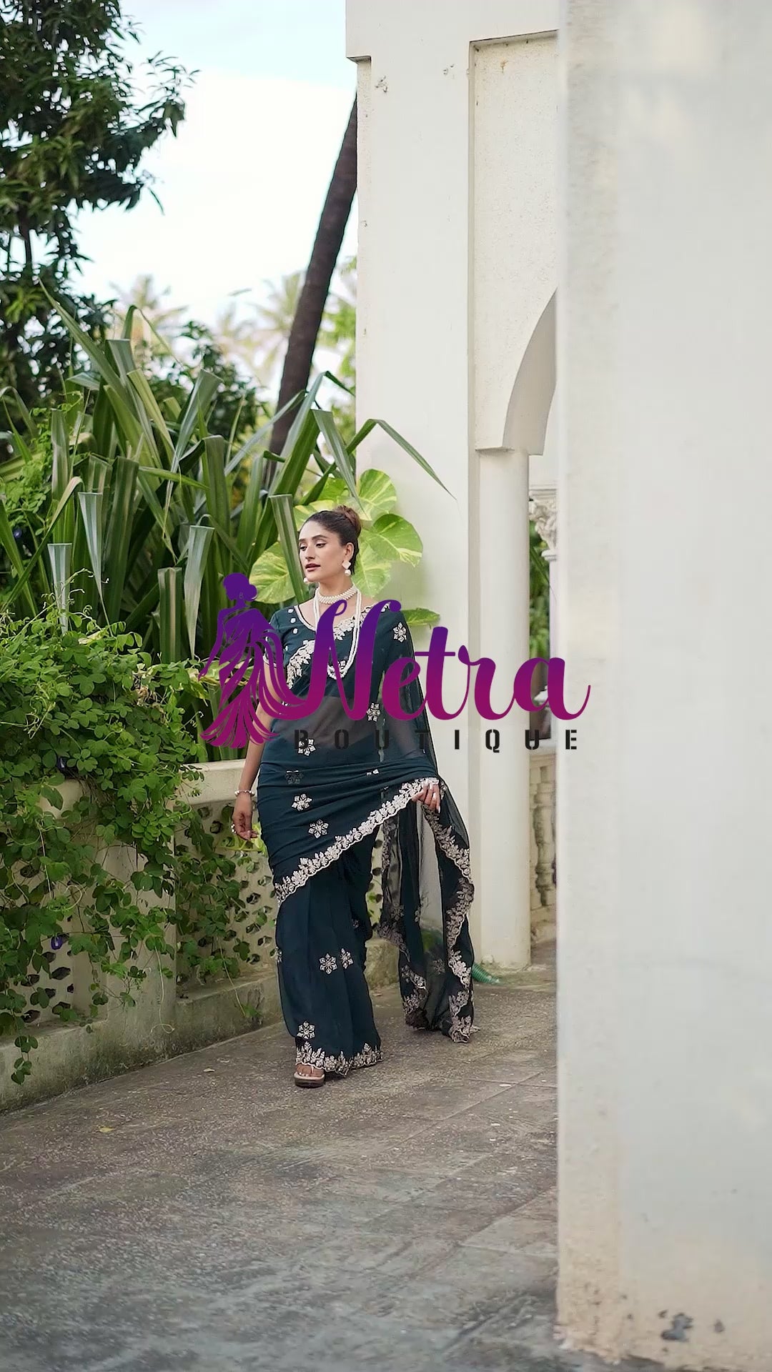 Crimson Blossom Georgette Saree with White Floral Embroidery