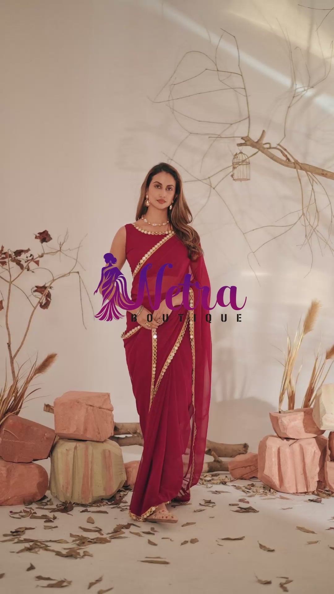 Georgette Saree with Mirror Work Border