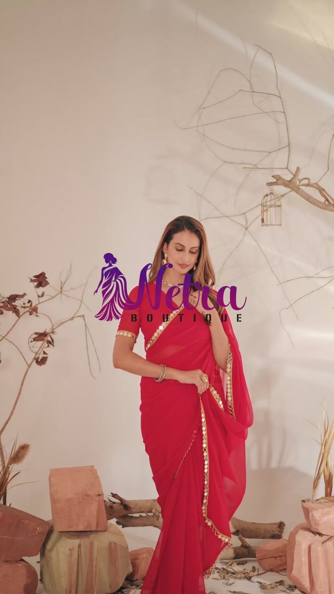 Georgette Saree with Mirror Work Border