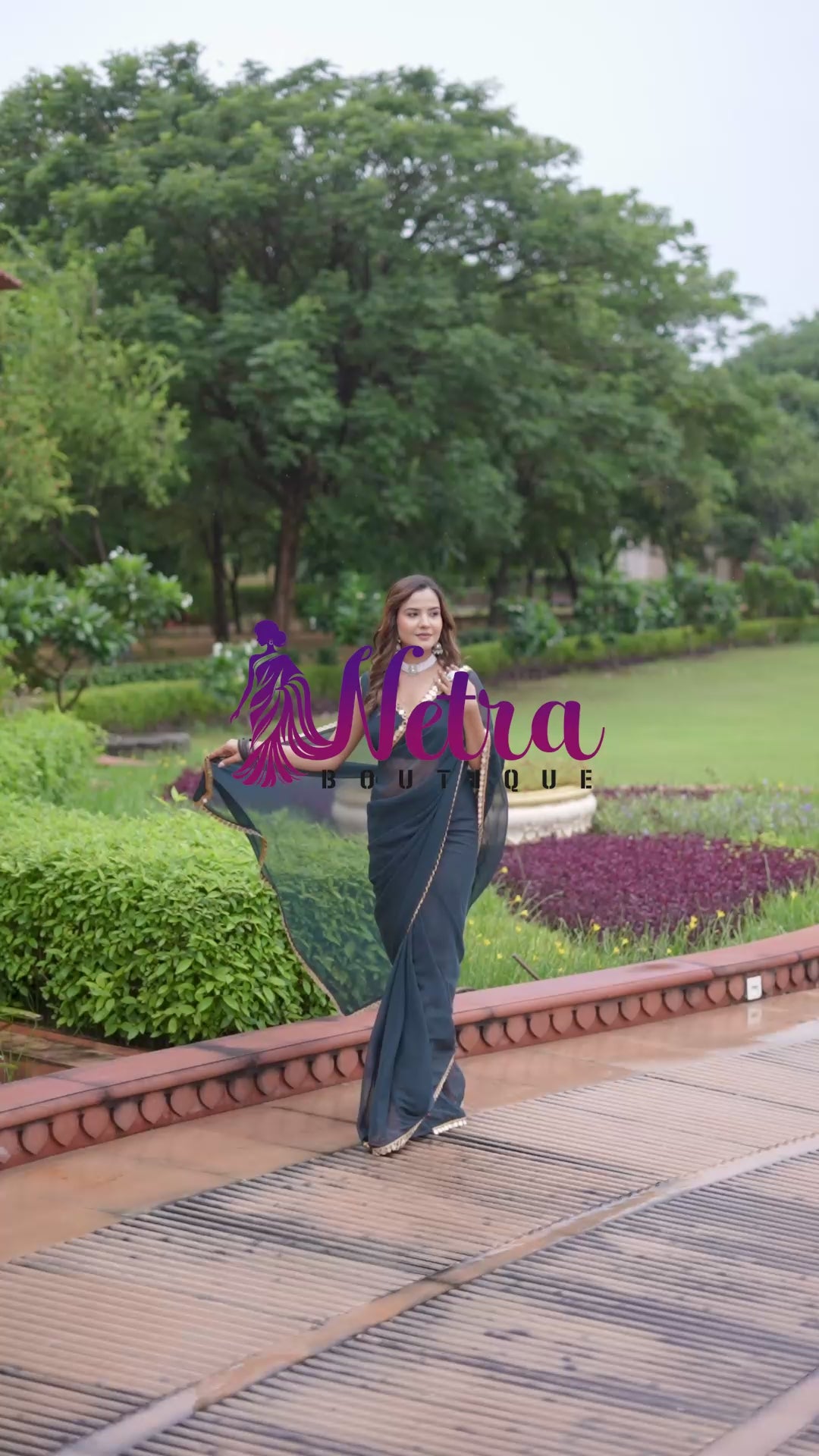 Elegant Dark Green Mirror Work Georgette Saree