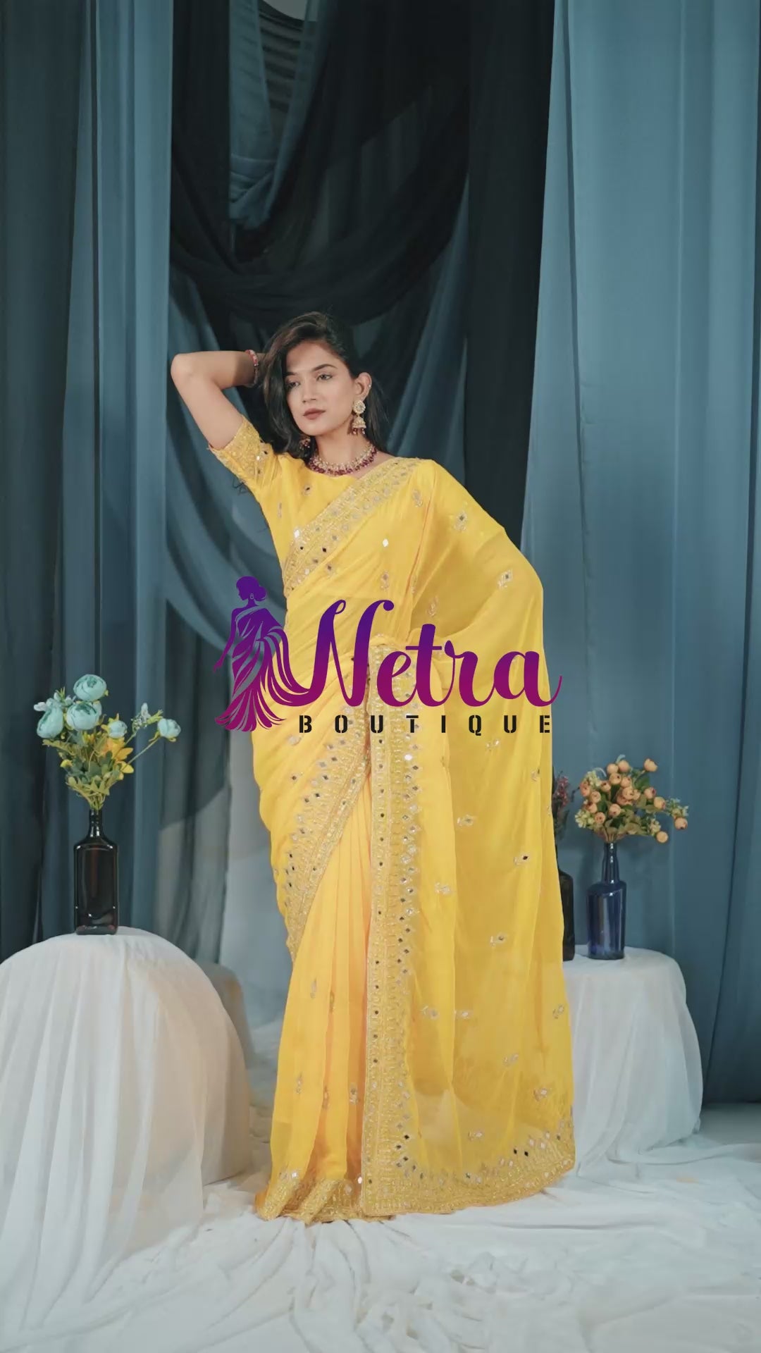 Elegant Yellow Georgette Saree with Golden Embroidered Border