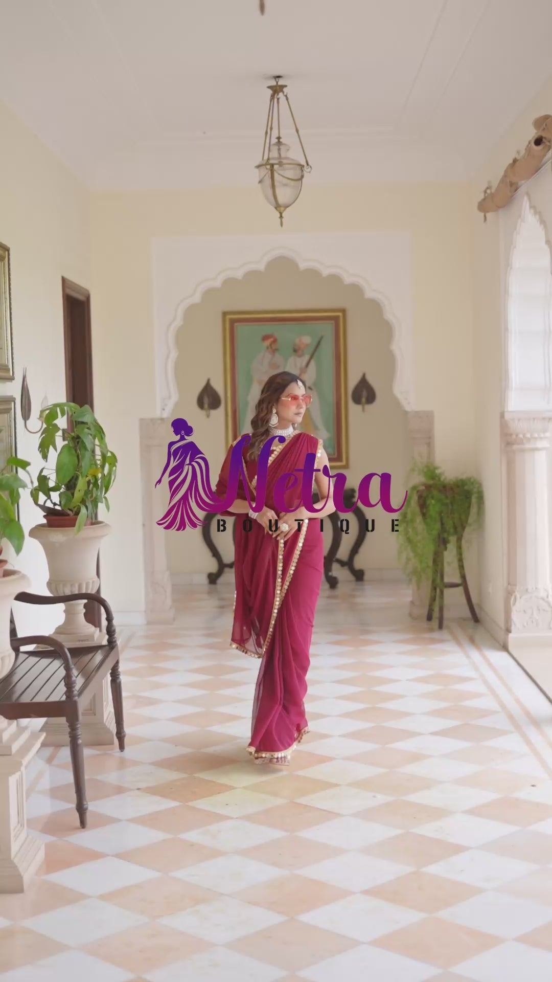 Elegant Maroon Mirror Work Georgette Saree