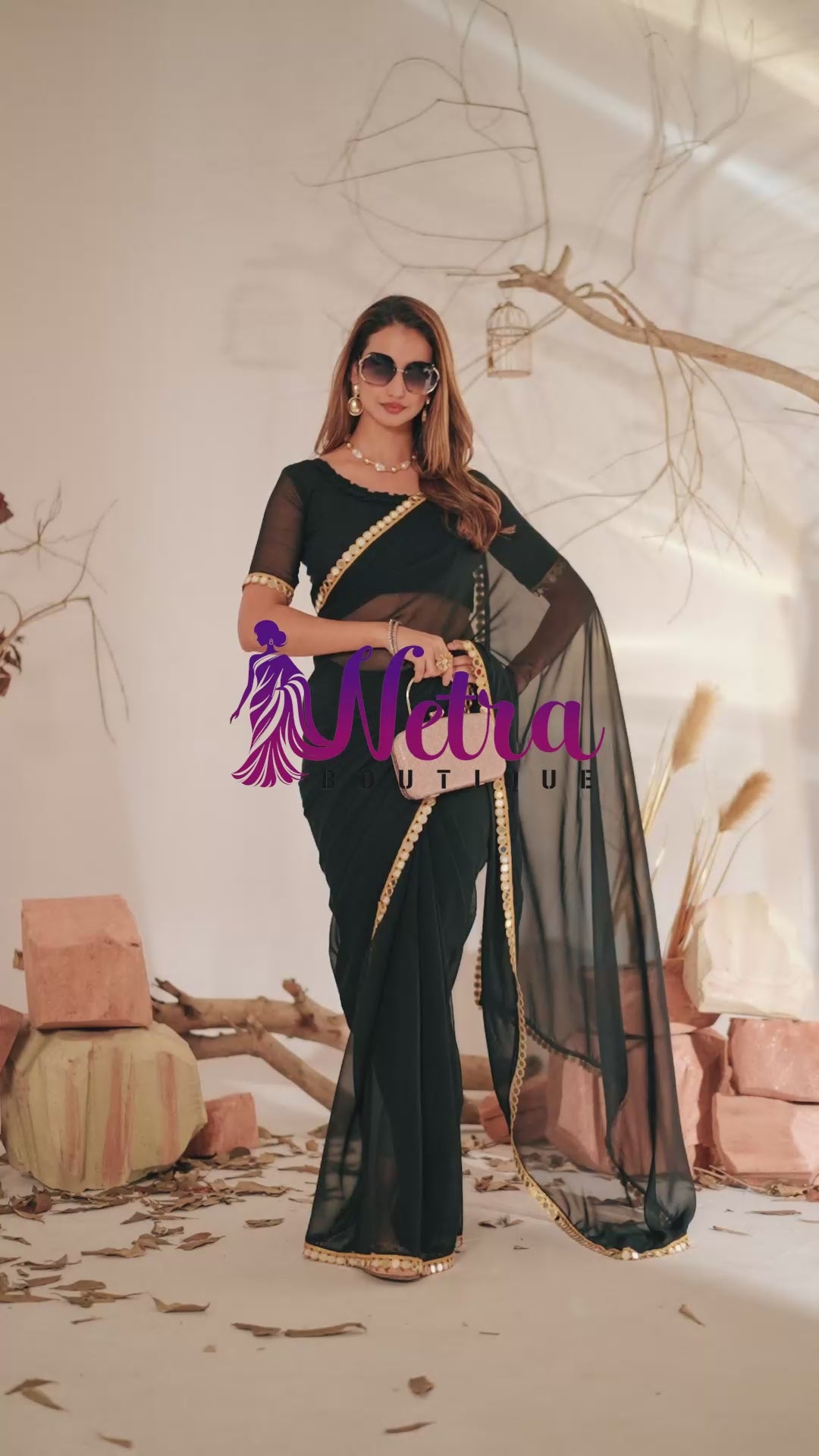 Georgette Saree with Mirror Work Border