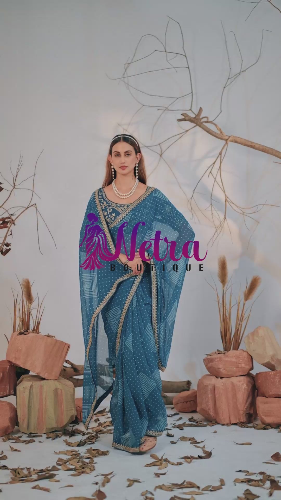 Bandhani Georgette Saree with Golden Embroidery