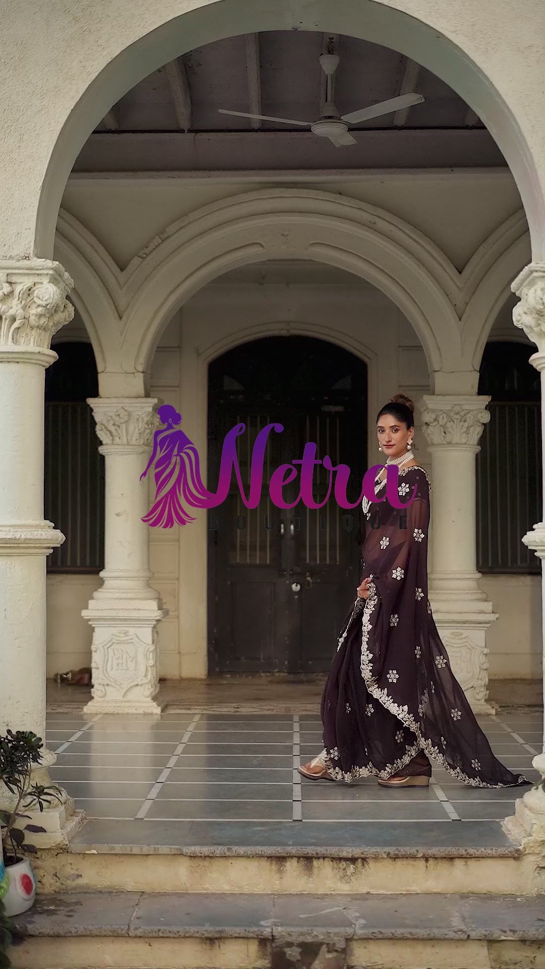 Crimson Blossom Georgette Saree with White Floral Embroidery